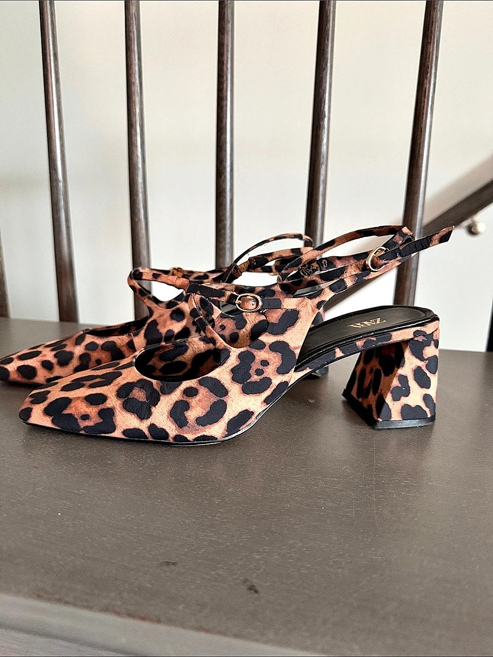 Zara Animal Print Slingback Shoes with Block Heel Block Heel Shoes Pink & Black
